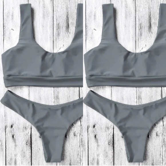 U neck bralette thong bikini - Gray - Small - Picture 2 of 7